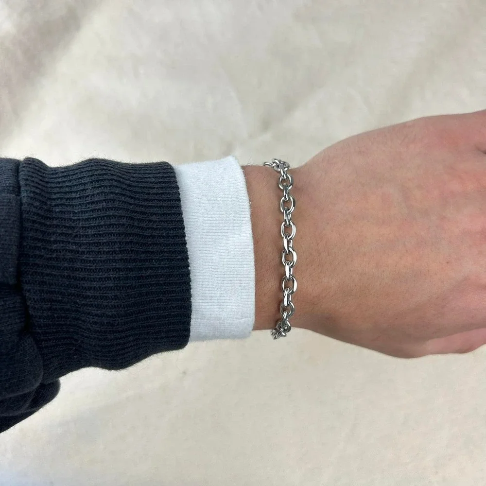 Vintage style stainless steel silver chain link bracelet cyber grunge punk